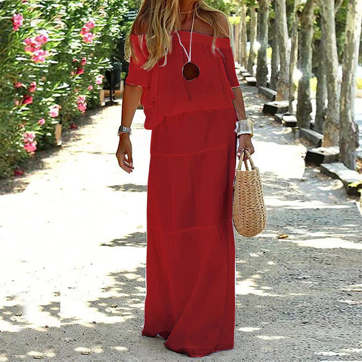 Damernas eleganta Off-Shoulder Maxiklänning med lätt chiffon-look och flytande snitt Eva Jonsson-Eva Jonsson