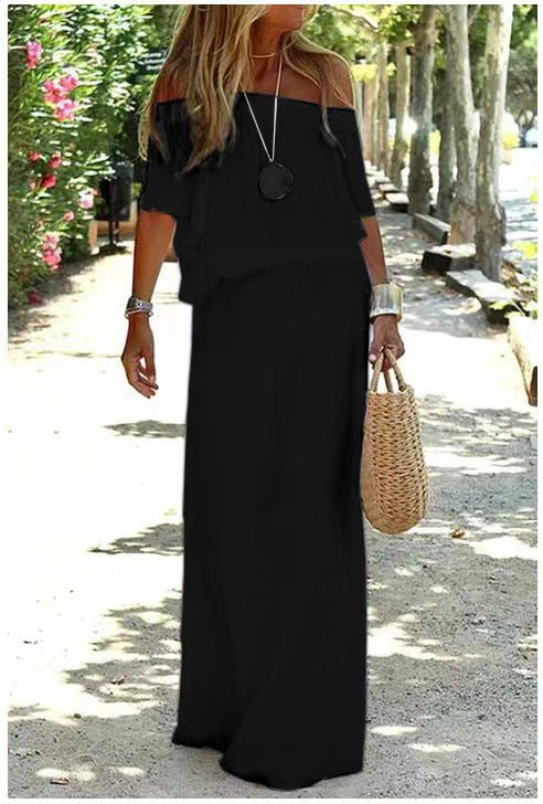 Damernas eleganta Off-Shoulder Maxiklänning med lätt chiffon-look och flytande snitt Eva Jonsson-Eva Jonsson