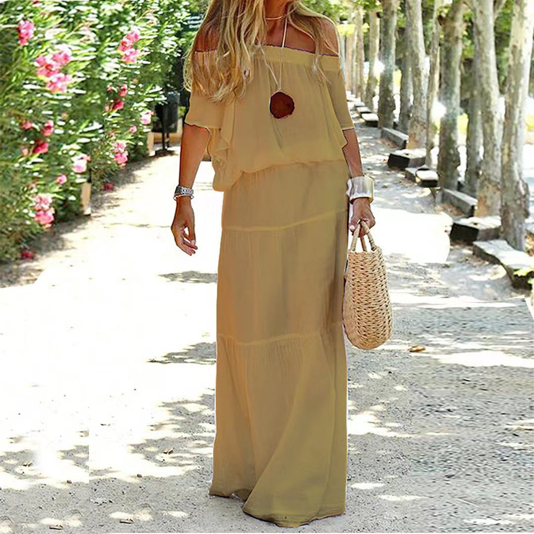 Damernas eleganta Off-Shoulder Maxiklänning med lätt chiffon-look och flytande snitt Eva Jonsson-Eva Jonsson
