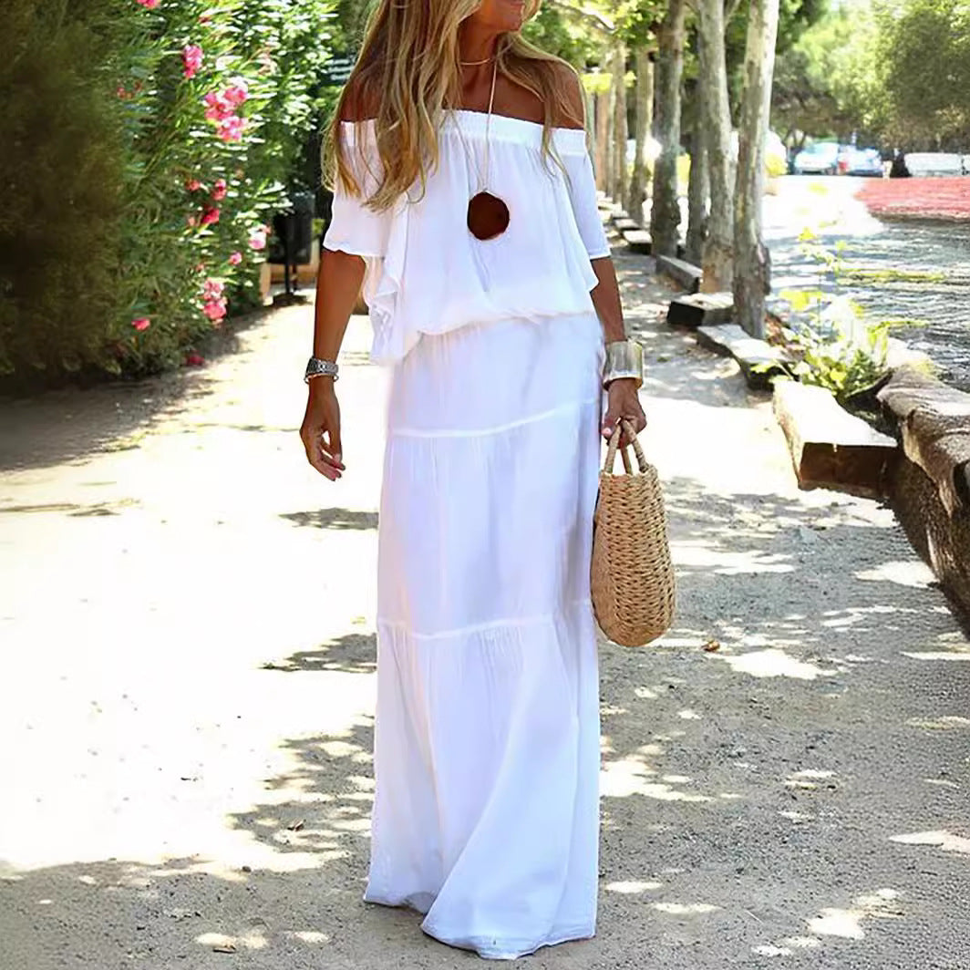 Damernas eleganta Off-Shoulder Maxiklänning med lätt chiffon-look och flytande snitt Eva Jonsson-Eva Jonsson