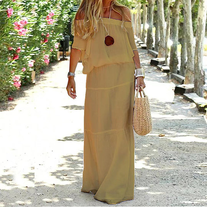 Damernas eleganta Off-Shoulder Maxiklänning med lätt chiffon-look och flytande snitt Eva Jonsson-Eva Jonsson