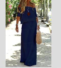 Damernas eleganta Off-Shoulder Maxiklänning med lätt chiffon-look och flytande snitt Eva Jonsson-Eva Jonsson