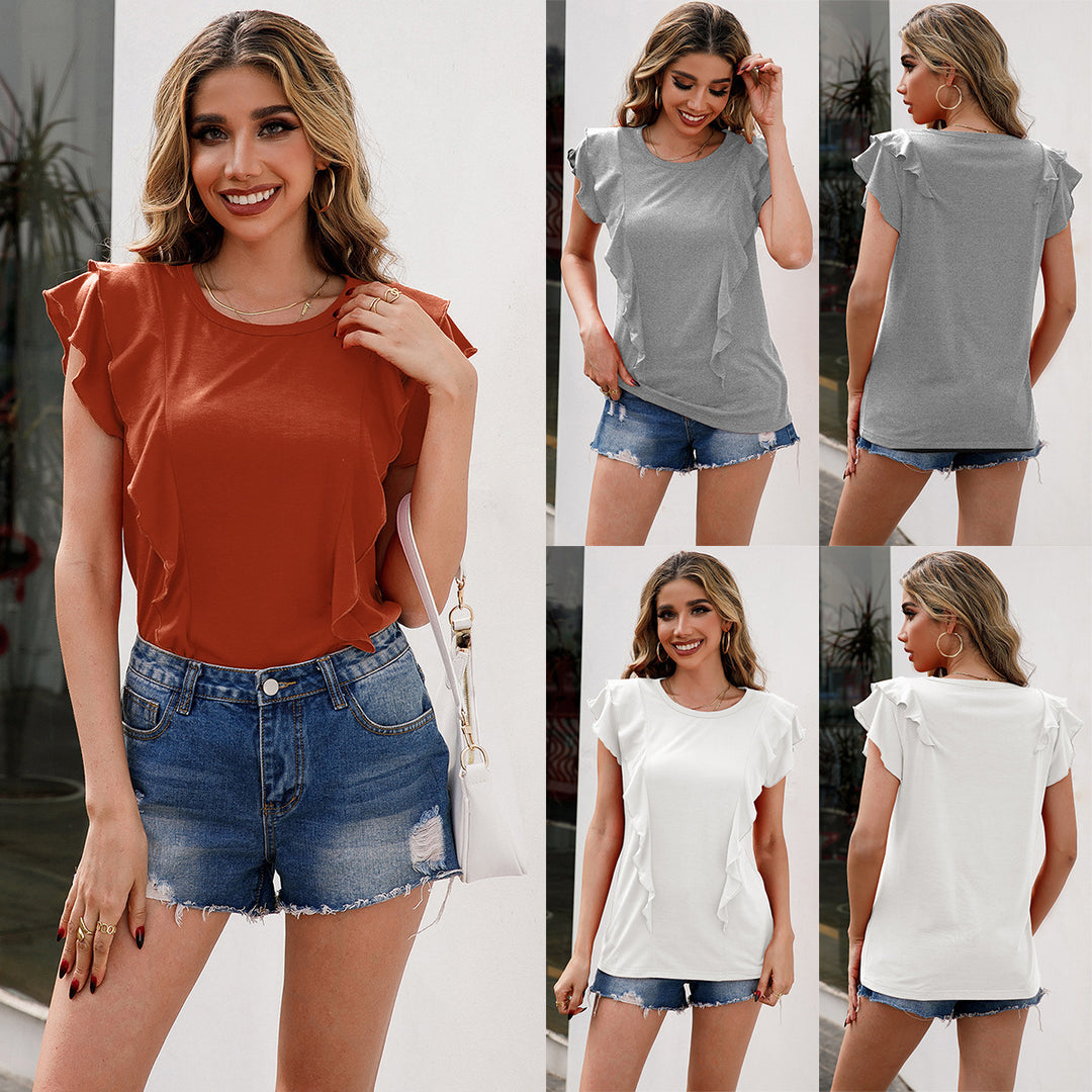 Damernas eleganta T-shirt med volangdetaljer Eva Jonsson-Eva Jonsson