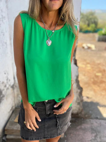 Damernas eleganta ärmlösa topp av lätt flödesmaterial Eva Jonsson-Eva Jonsson