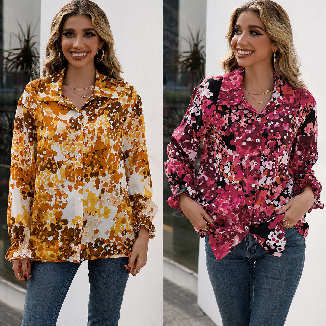 Damernas eleganta blus med blommönster och vida ärmar Eva Jonsson-Eva Jonsson