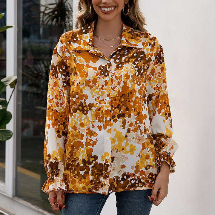 Damernas eleganta blus med blommönster och vida ärmar Eva Jonsson-Eva Jonsson