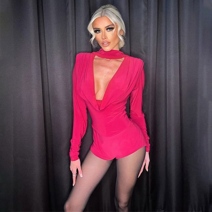 Damernas eleganta bodysuit med djup V-ringning och långa ärmar Mirla-Eva Jonsson