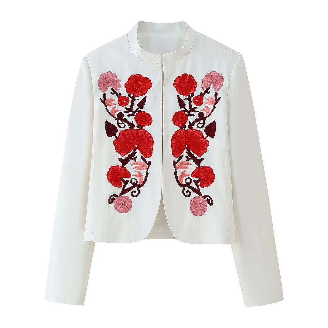 Damernas eleganta broderade blazerjacka med blommönster Mirla-Eva Jonsson