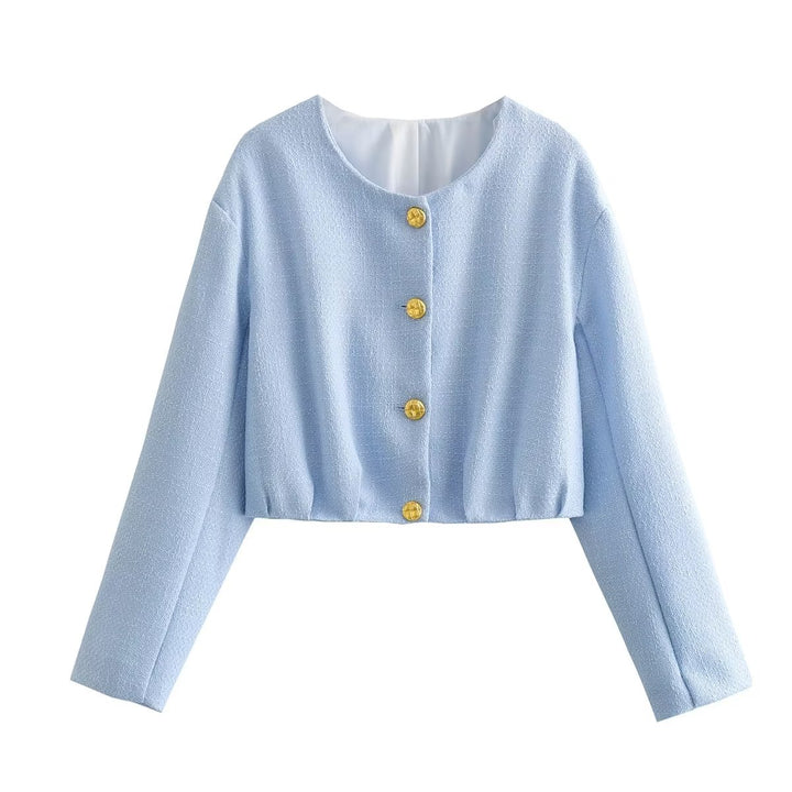 Damernas eleganta cropped jacka med gyllene knapplik detaljer Mirla-Eva Jonsson