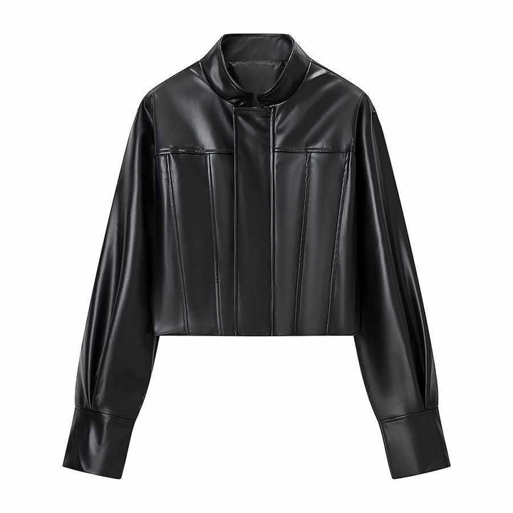 Damernas eleganta cropped läderjacka med strukturerad design Eva Jonsson-Eva Jonsson