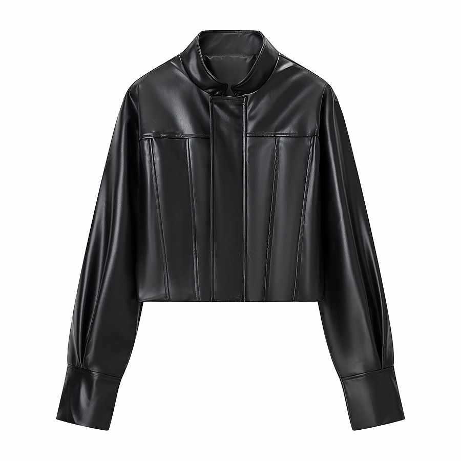Damernas eleganta cropped läderjacka med strukturerad design Eva Jonsson-Eva Jonsson