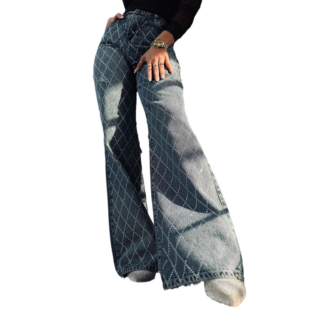 Damernas eleganta högmidjade bootcut-jeans med glittrande strass Mirla-Eva Jonsson