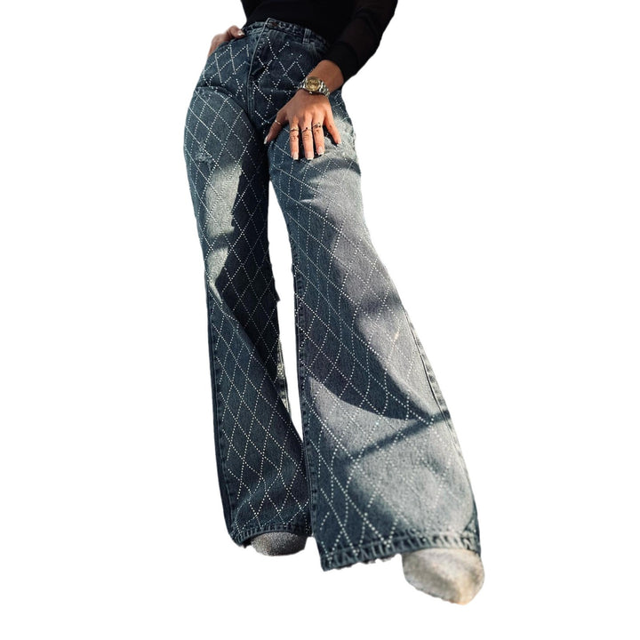 Damernas eleganta högmidjade bootcut-jeans med glittrande strass Mirla-Eva Jonsson