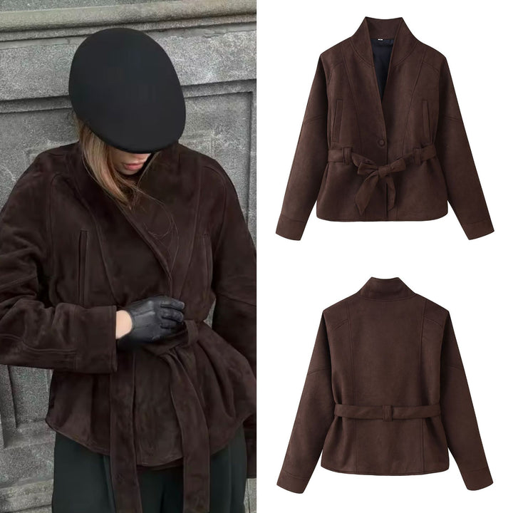 Damernas eleganta jacka med bälte och knapplös design Mirla-Eva Jonsson
