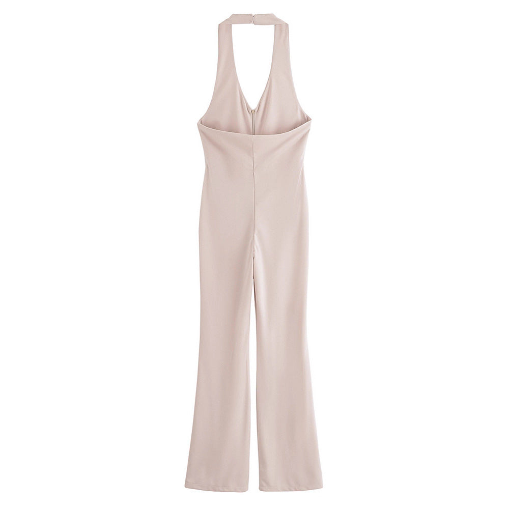 Damernas eleganta jumpsuit med djup V-ringning och vida ben Mirla-Eva Jonsson