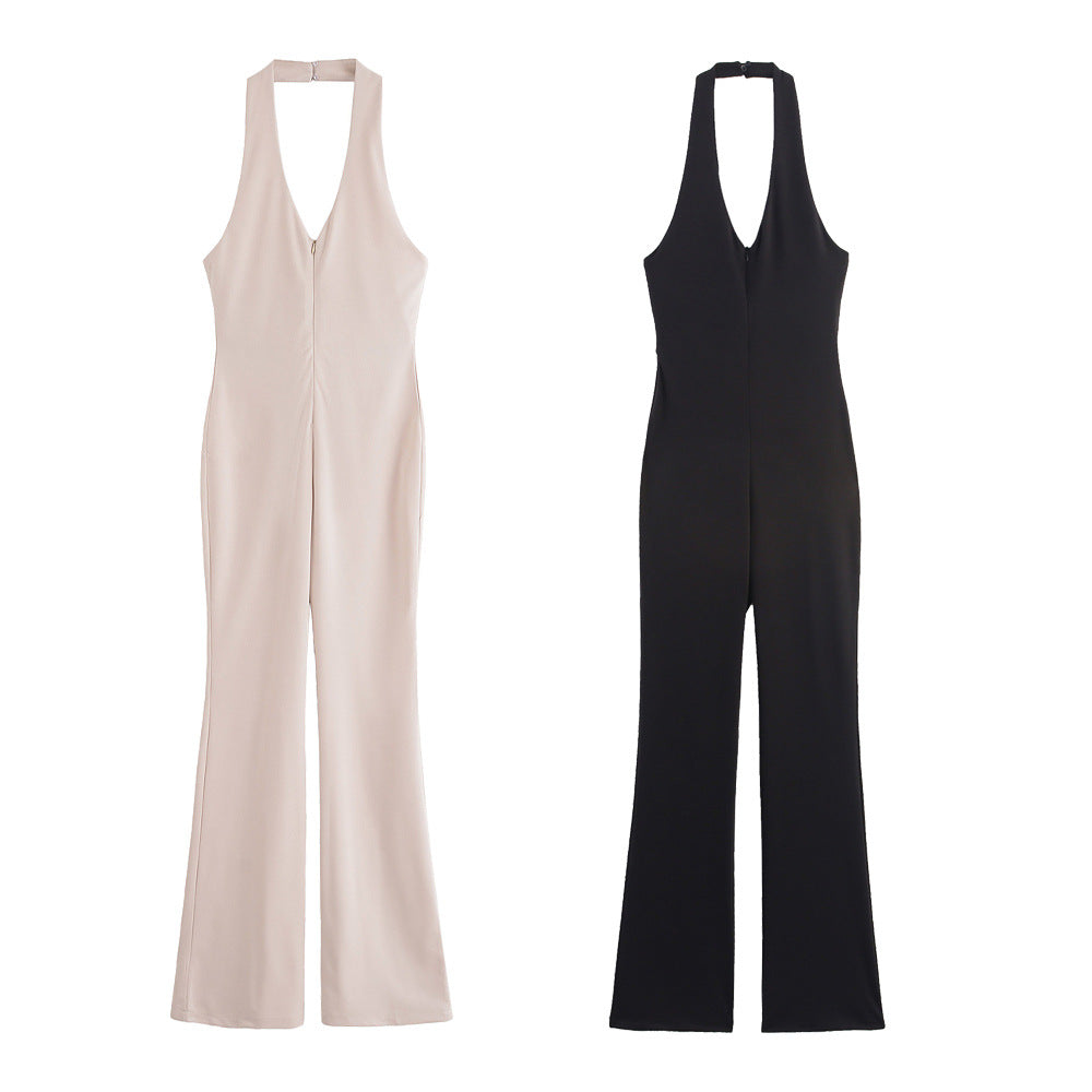 Damernas eleganta jumpsuit med djup V-ringning och vida ben Mirla-Eva Jonsson