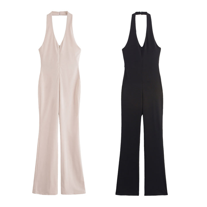 Damernas eleganta jumpsuit med djup V-ringning och vida ben Mirla-Eva Jonsson