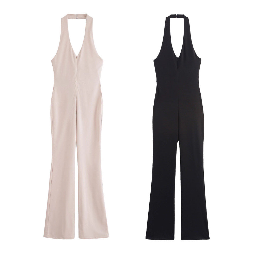 Damernas eleganta jumpsuit med djup V-ringning och vida ben Mirla-Eva Jonsson