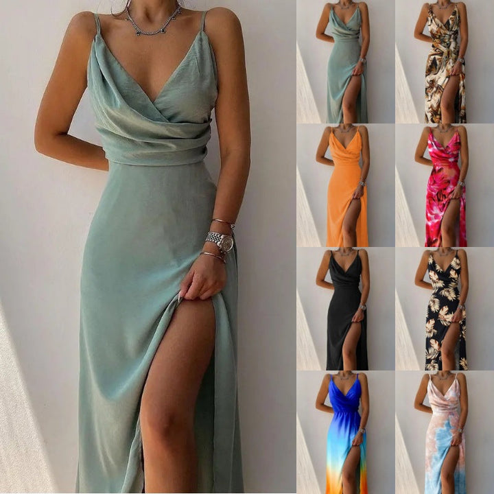 Damernas eleganta kvällsklänning med omslagdesign och hög slits Mirla-Eva Jonsson