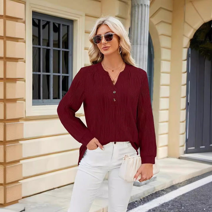 Damernas eleganta långärmad blus med strukturerad design Mirla-Eva Jonsson