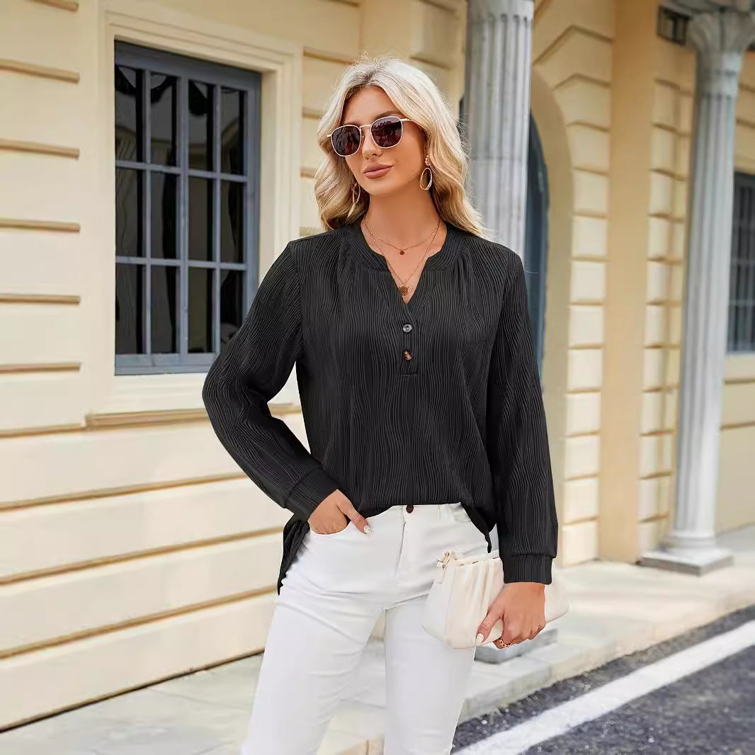 Damernas eleganta långärmad blus med strukturerad design Mirla-Eva Jonsson