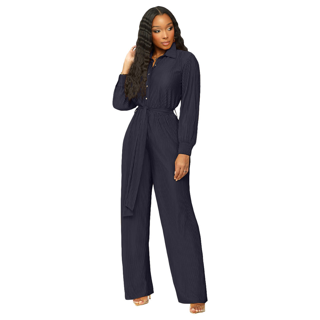 Damernas eleganta långärmad jumpsuit med figursydd midjedetalj Mirla-Eva Jonsson