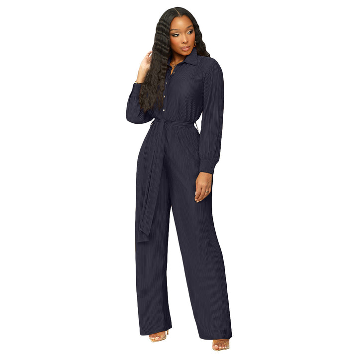 Damernas eleganta långärmad jumpsuit med figursydd midjedetalj Mirla-Eva Jonsson