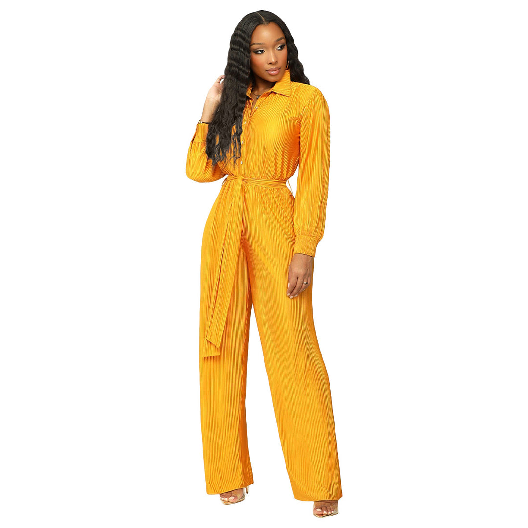 Damernas eleganta långärmad jumpsuit med figursydd midjedetalj Mirla-Eva Jonsson