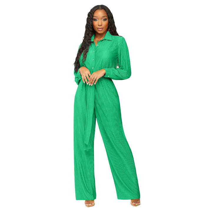 Damernas eleganta långärmad jumpsuit med figursydd midjedetalj Mirla-Eva Jonsson