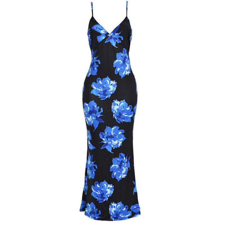 Damernas eleganta maxiklänning med blommig tryck och smala axelremmar Eva Jonsson-Eva Jonsson