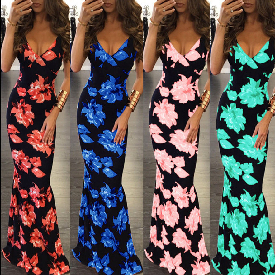 Damernas eleganta maxiklänning med blommig tryck och smala axelremmar Eva Jonsson-Eva Jonsson