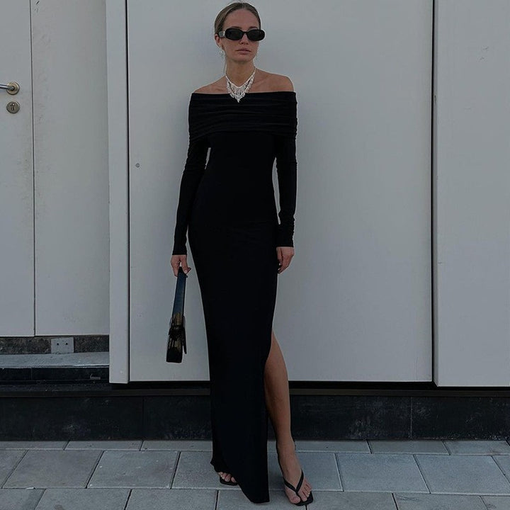 Damernas eleganta maxiklänning med snygg off-shoulder-utsnitt och sidofack Eva Jonsson-Eva Jonsson