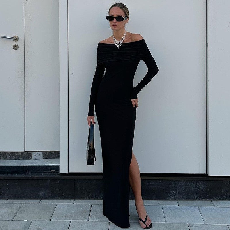 Damernas eleganta maxiklänning med snygg off-shoulder-utsnitt och sidofack Eva Jonsson-Eva Jonsson