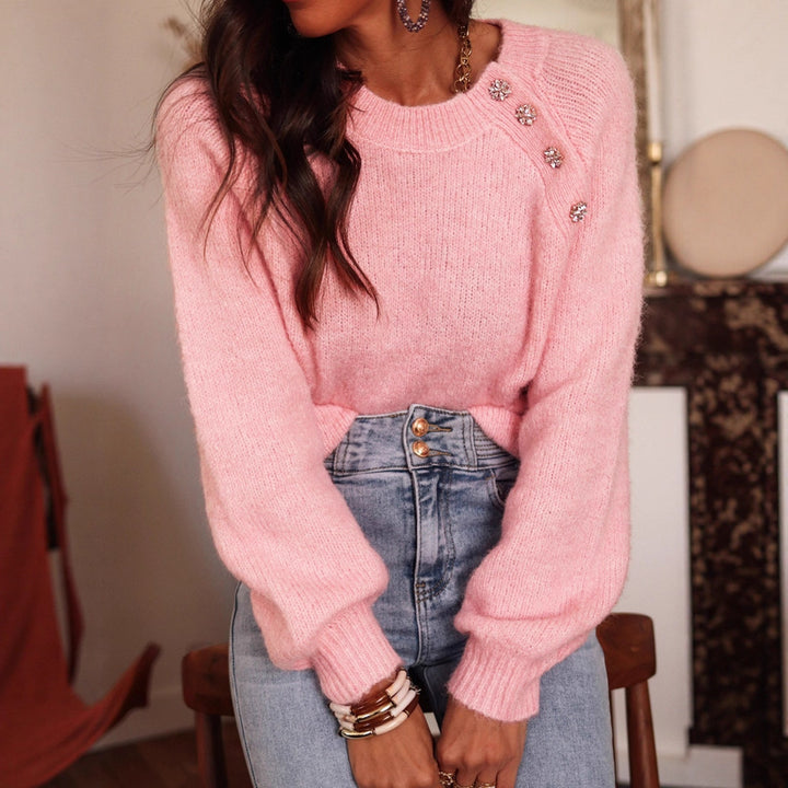 Damernas eleganta oversize tröja med strassdetaljer Eva Jonsson-Eva Jonsson