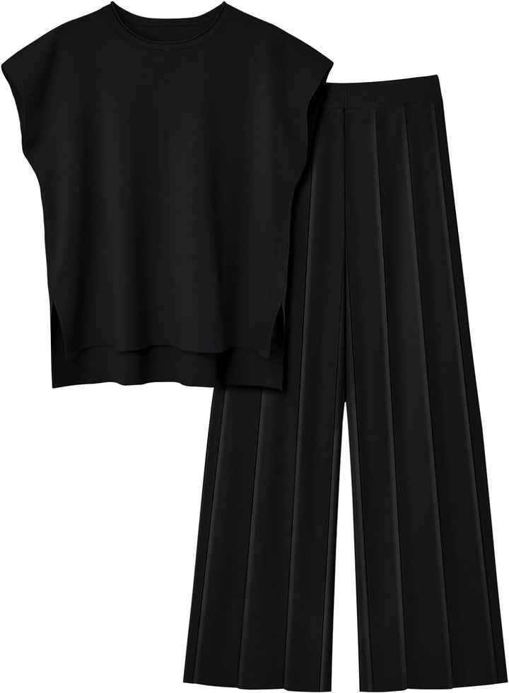 Damernas eleganta set med kortärmad topp och plisserad byxa Mirla-Eva Jonsson
