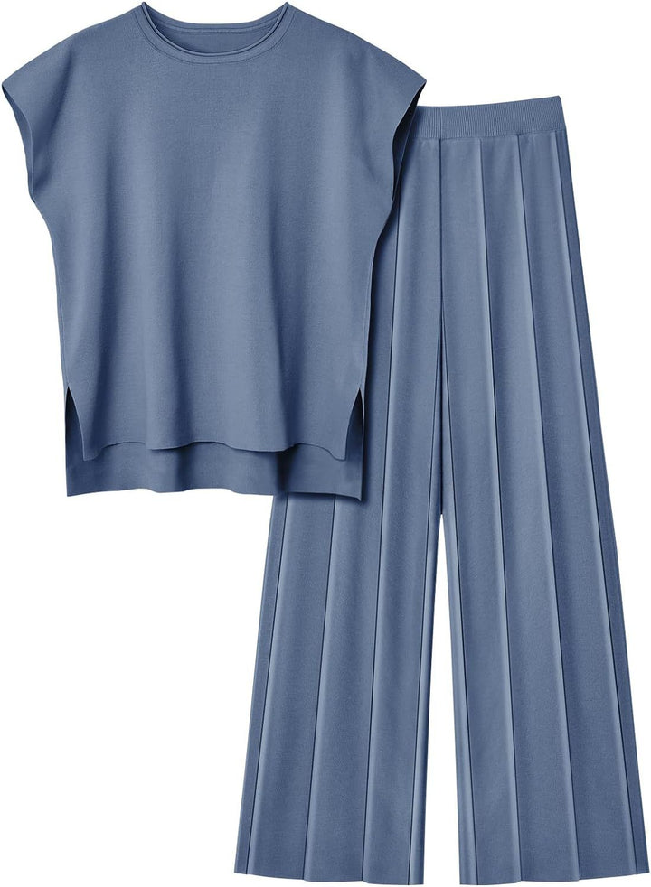 Damernas eleganta set med kortärmad topp och plisserad byxa Mirla-Eva Jonsson