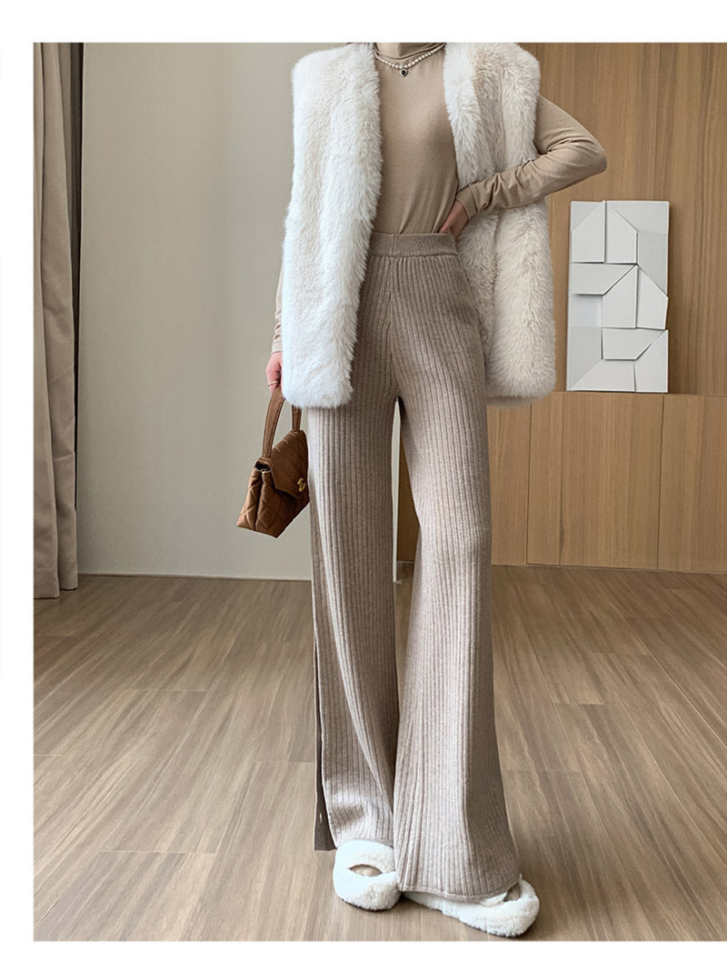 Damernas eleganta stickade byxor med dekorativa knapppdetaljer Eva Jonsson-Eva Jonsson