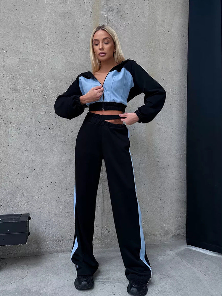 Damernas fashion sportset med cropped hoodie och breda byxor Eva Jonsson-Eva Jonsson