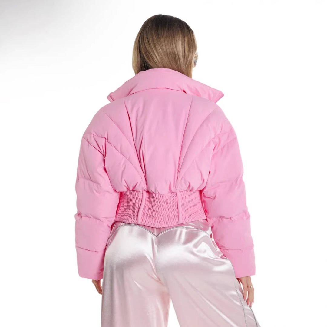 Damernas fashionabla vadderade jacka med elastisk midja och huva Mirla-Eva Jonsson
