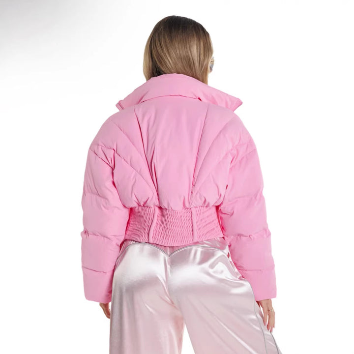 Damernas fashionabla vadderade jacka med elastisk midja och huva Mirla-Eva Jonsson