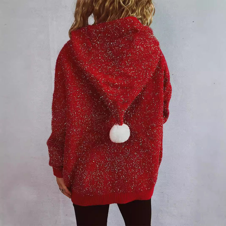 Damernas festliga hoodie med julmotiv och 3D-applikationer Mirla-Eva Jonsson