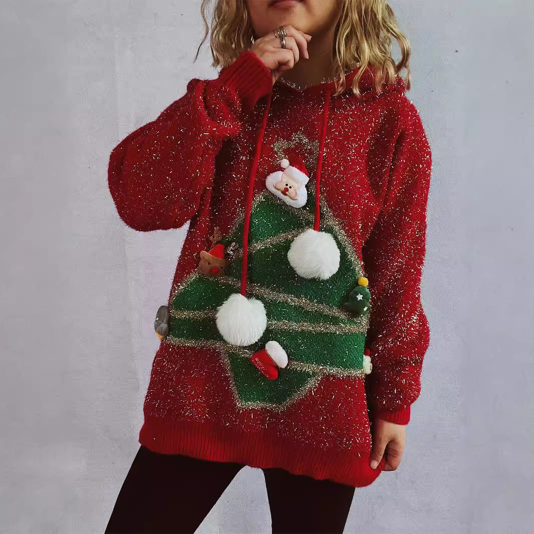 Damernas festliga hoodie med julmotiv och 3D-applikationer Mirla-Eva Jonsson