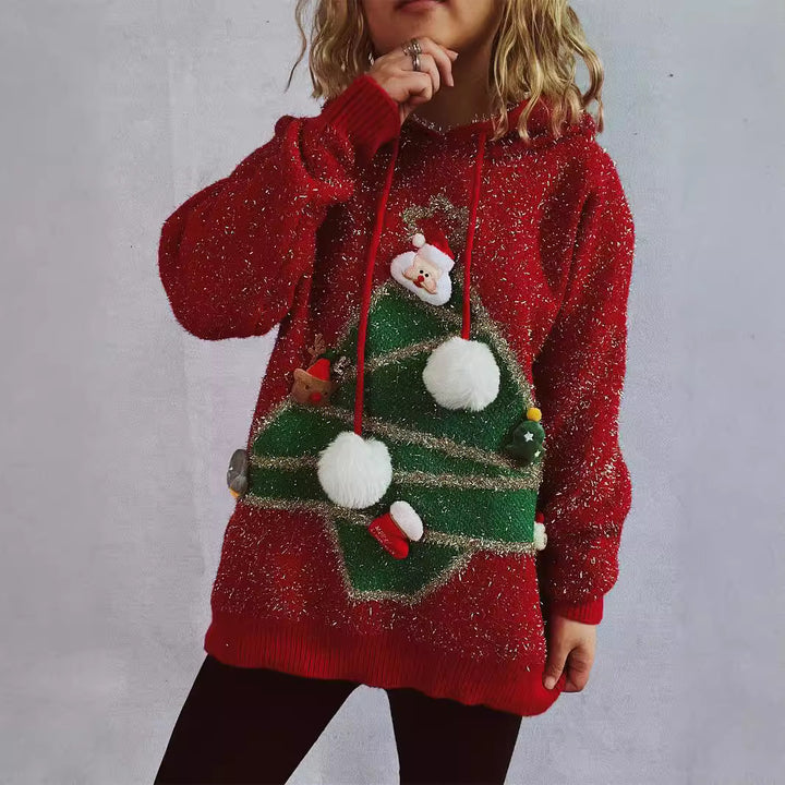 Damernas festliga hoodie med julmotiv och 3D-applikationer Mirla-Eva Jonsson