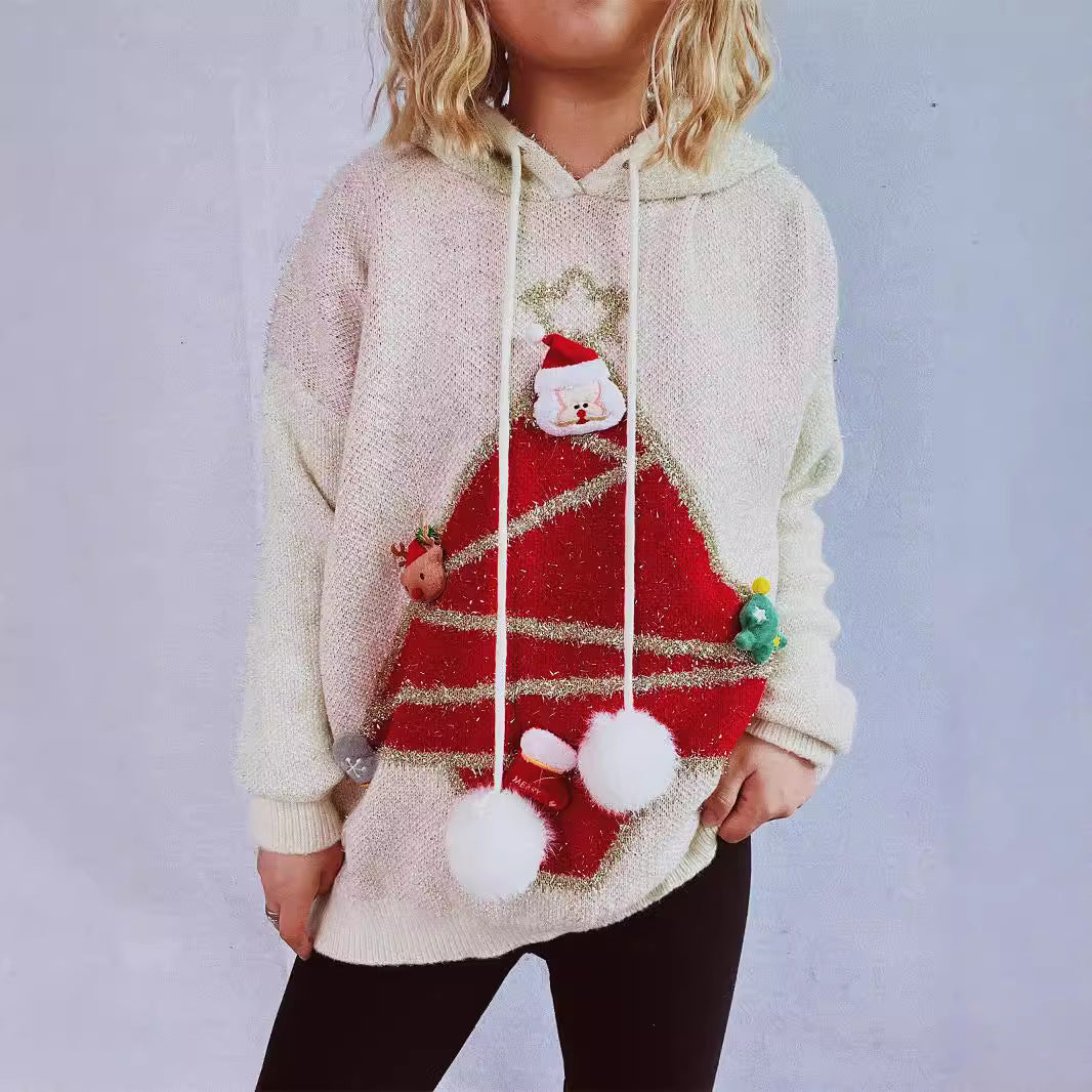 Damernas festliga hoodie med julmotiv och 3D-applikationer Mirla-Eva Jonsson