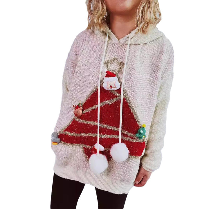 Damernas festliga hoodie med julmotiv och 3D-applikationer Mirla-Eva Jonsson
