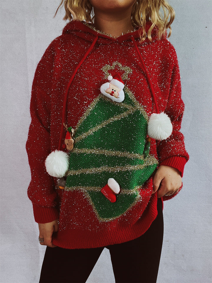 Damernas festliga hoodie med julmotiv och 3D-applikationer Mirla-Eva Jonsson