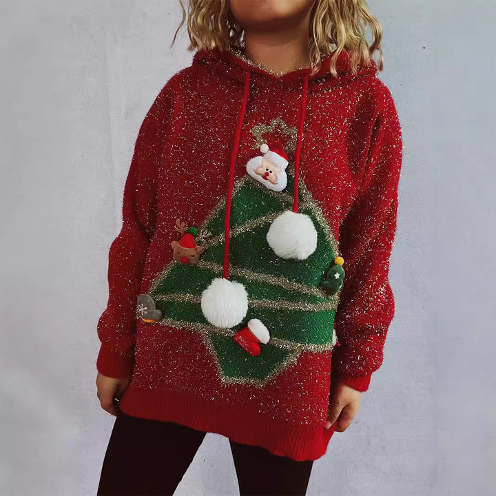 Damernas festliga hoodie med julmotiv och 3D-applikationer Mirla-Eva Jonsson