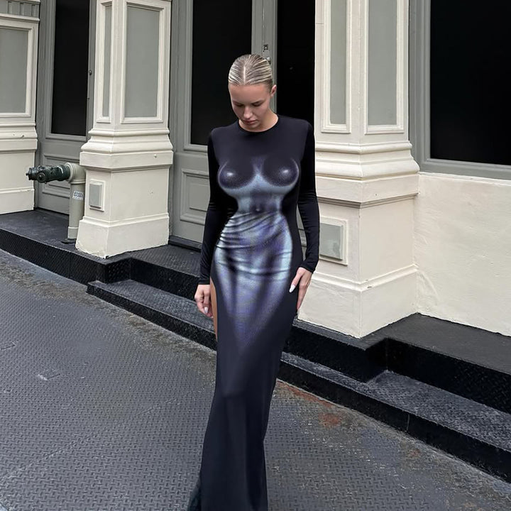 Damernas figurnära maxiklänning med hög slits Mirla-Eva Jonsson