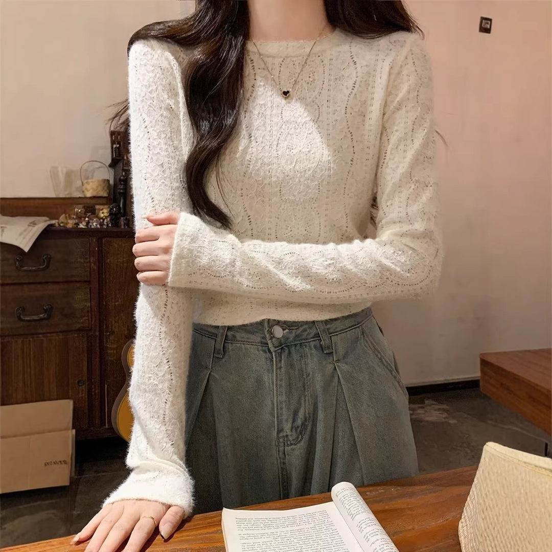 Damernas finstickade pullover med långa ärmar Mirla-Eva Jonsson