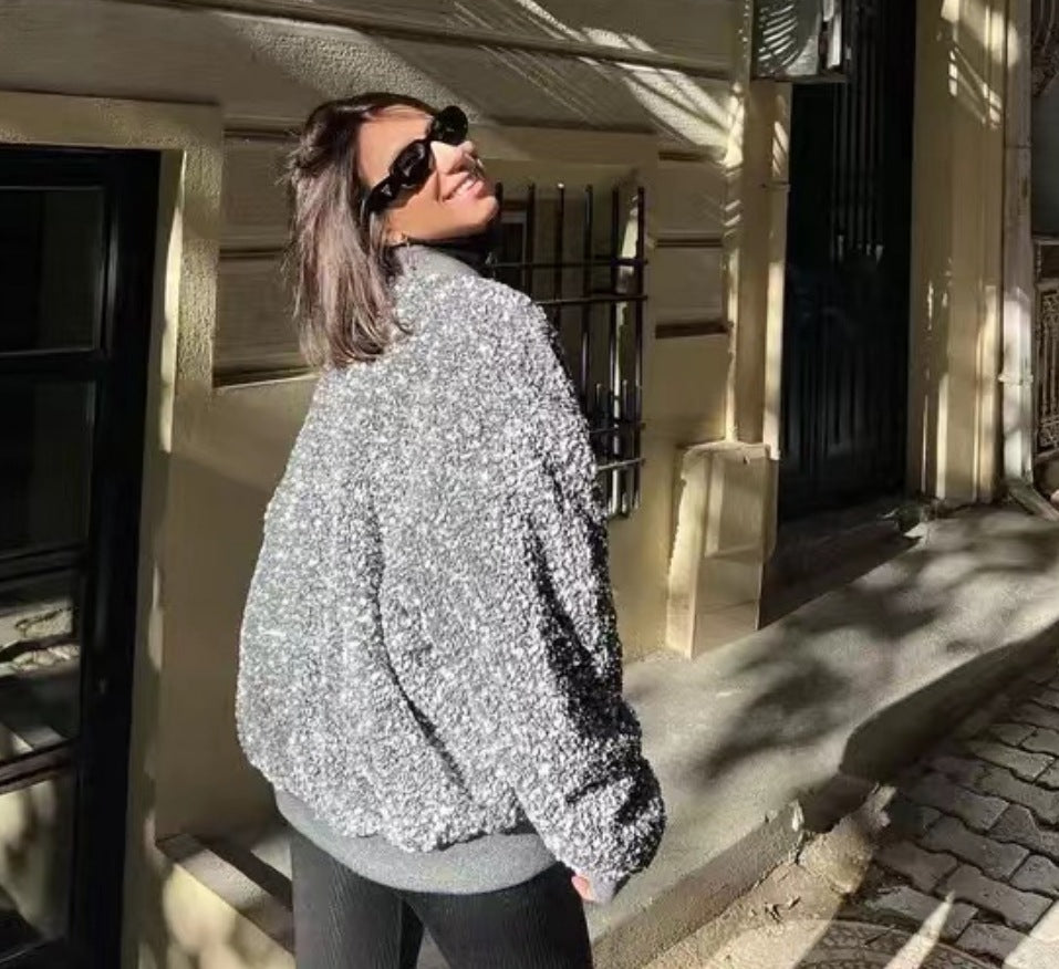 Damernas fleece bomberjacka med texturerat yttermaterial och lös passform Mirla-Eva Jonsson
